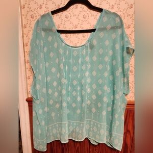 Torrid Size 3 Sheer Mint Green,Tulip Back Top with a Geographic Print